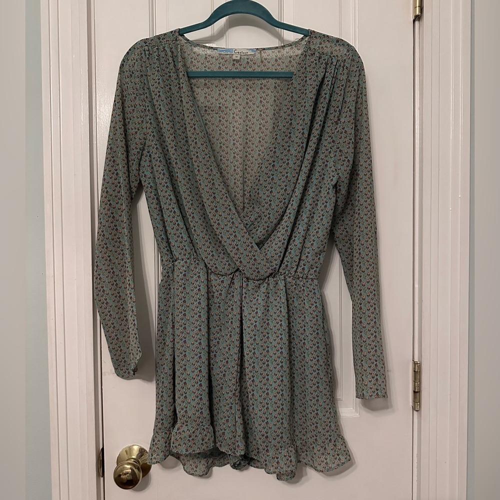 Cecico Green Floral Long Sleeve Romper